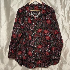 Plus Size Vintage 1990’s Retro Floral Paisley Velvet Suede Button Down Shirt